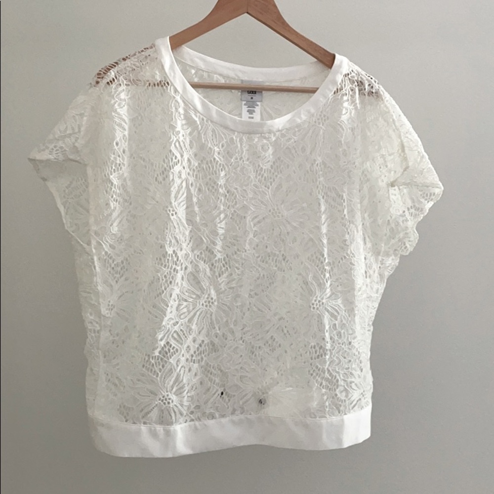 white lace cut out top